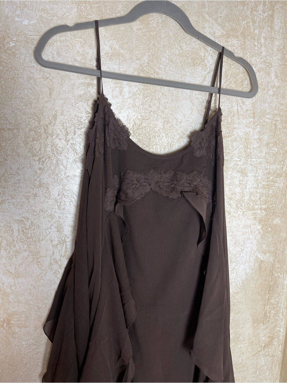 House of Harlow 1960 Chiffon Maxi Cocktail Dress Ruffles Brown Flowy Fairy Sz M - Picture 5 of 10